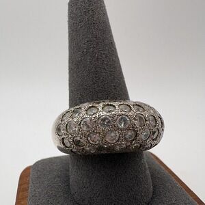 Stu Sterling Silver 925 CZ Dome Cocktail Ring Size 10.5 Pavé Statement Chunky